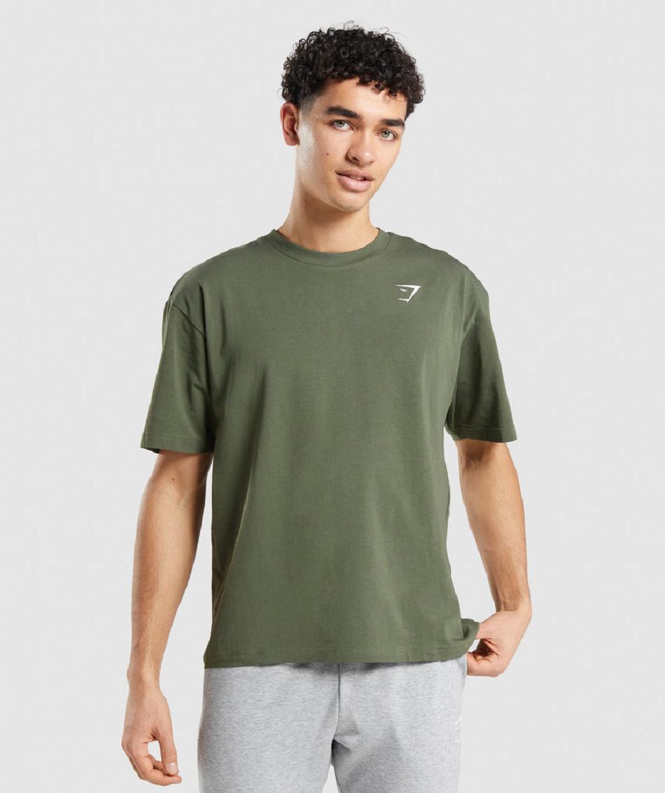 T Shirts Gymshark Essential Oversized Hombre Verde Oliva | CO 3306AHK